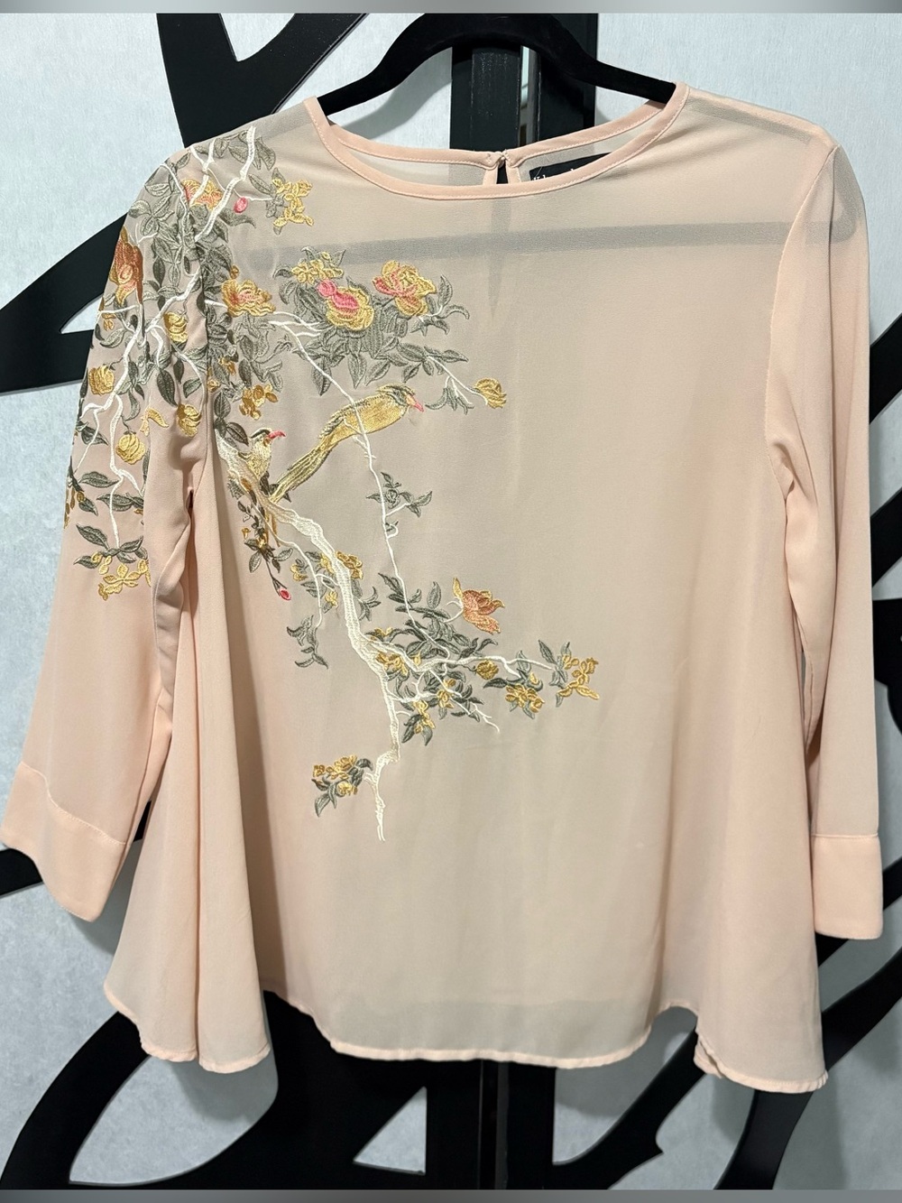 KHAADI Embroidered Sheer Chiffon Blouse Top